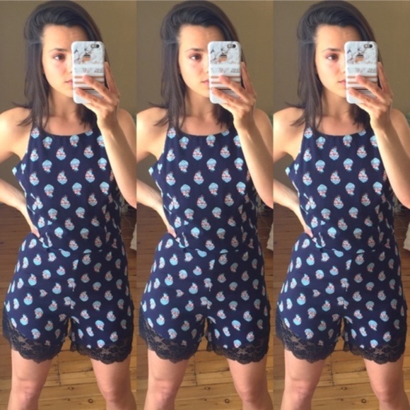 Pants - Navy & Mint Spaghetti Strap Romper